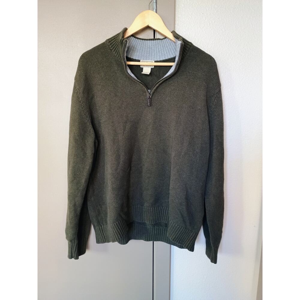 L.L. bean 100% cotton quarterzip sweater green capsule wardrobe quiet luxury L
